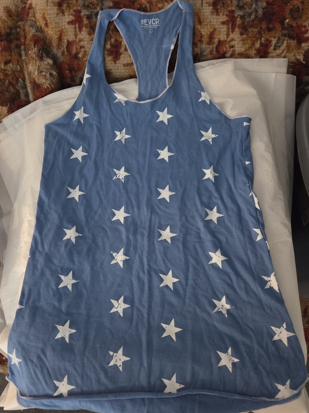 EVCR Blue with White Star Print Racerback Tank